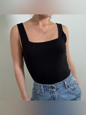 Double-Layer Scoop-Neck black Tank Top Bodysuit